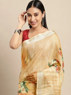  Digital Flower Print Desine Soft Linen Saree