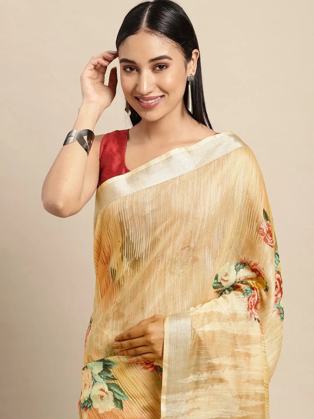  Digital Flower Print Desine Soft Linen Saree