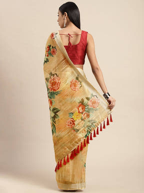  Digital Flower Print Desine Soft Linen Saree