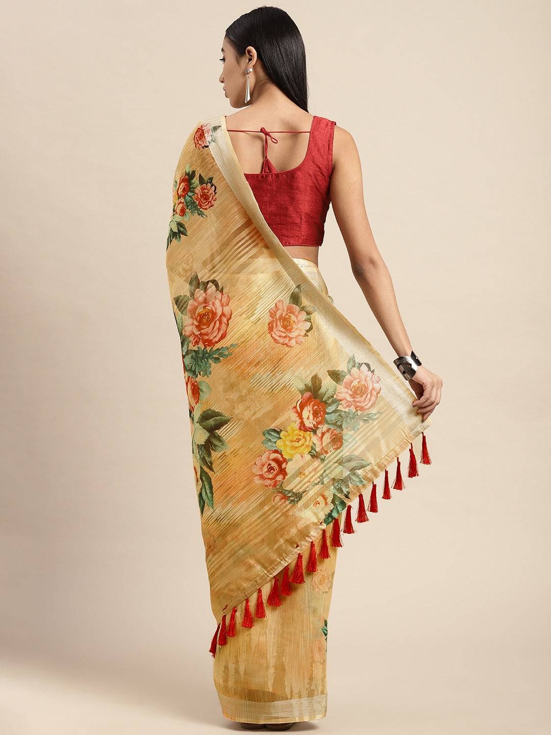  Digital Flower Print Desine Soft Linen Saree