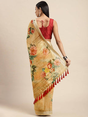  Digital Flower Print Desine Soft Linen Saree
