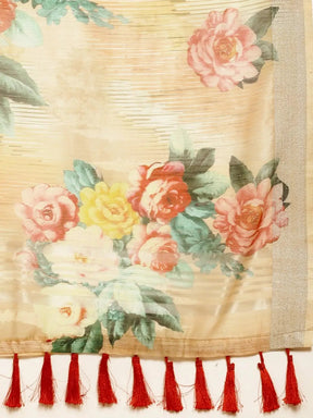  Digital Flower Print Desine Soft Linen Saree