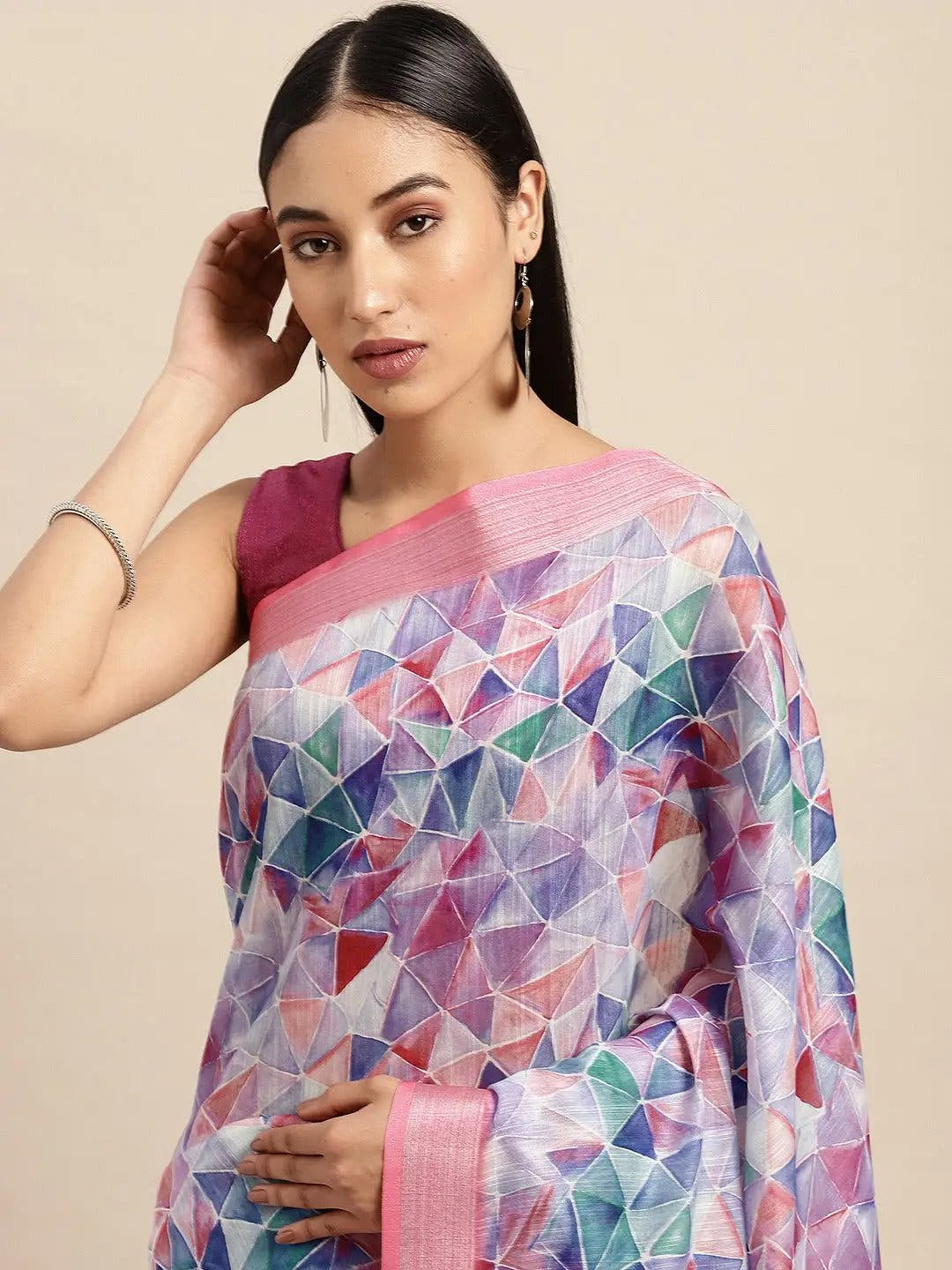 Digital Block Print Desine Soft Linen Saree