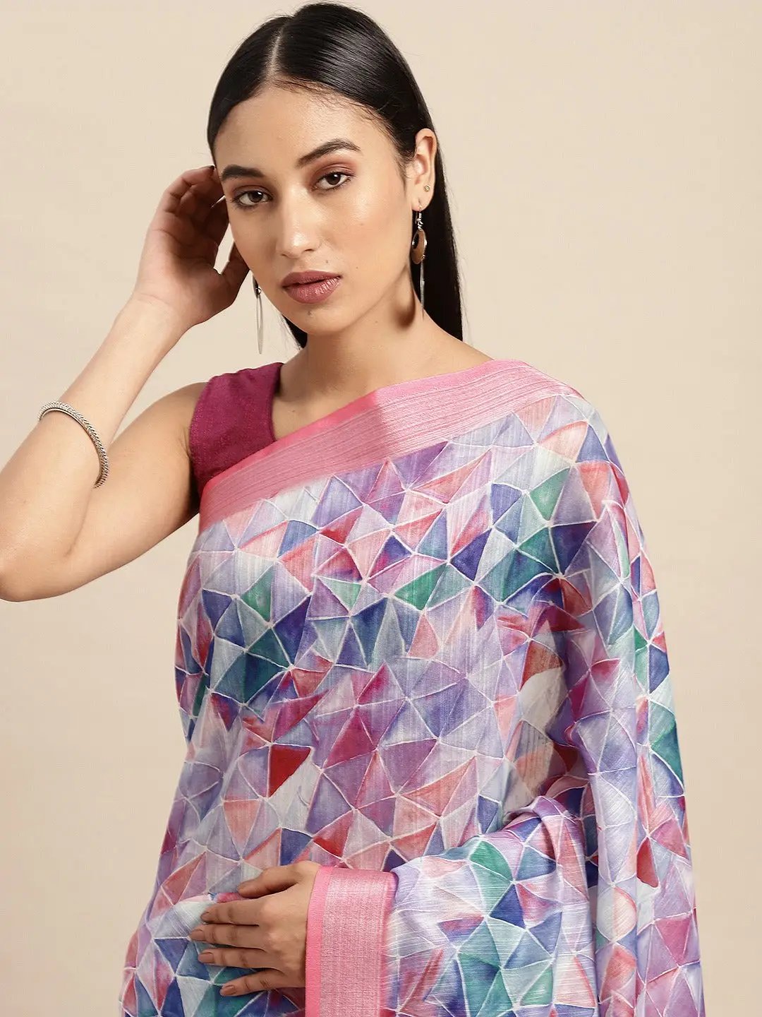 Digital Block Print Desine Soft Linen Saree