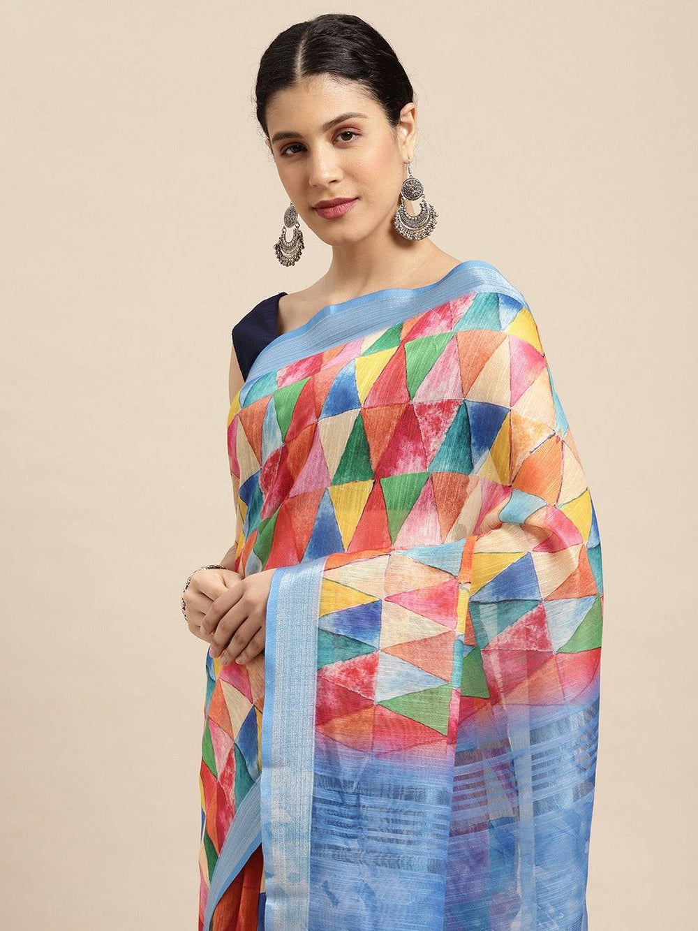 Digital Block Print Desine Soft Linen Saree