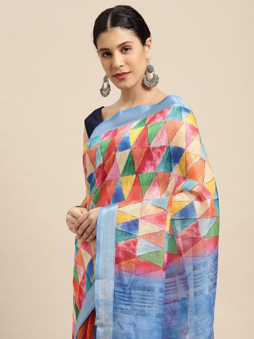 Digital Block Print Desine Soft Linen Saree