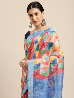 Digital Block Print Desine Soft Linen Saree