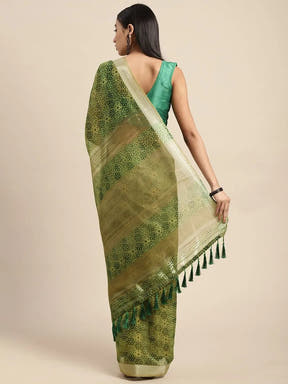 Digital Block Print Desine Soft Linen Saree