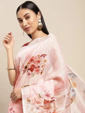  Digital Flower Print Desine Soft Linen Saree