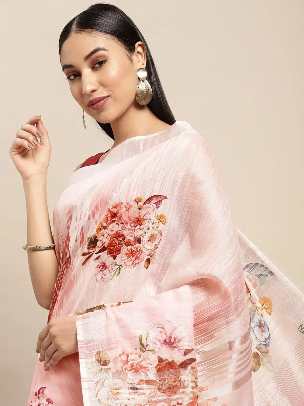  Digital Flower Print Desine Soft Linen Saree