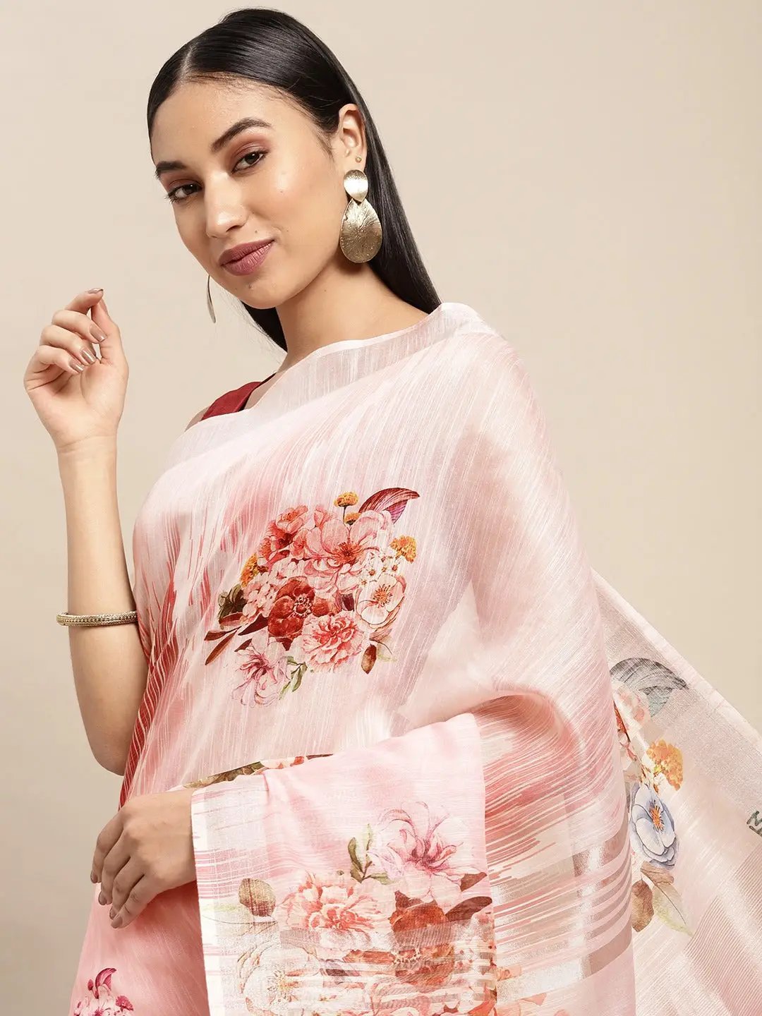  Digital Flower Print Desine Soft Linen Saree