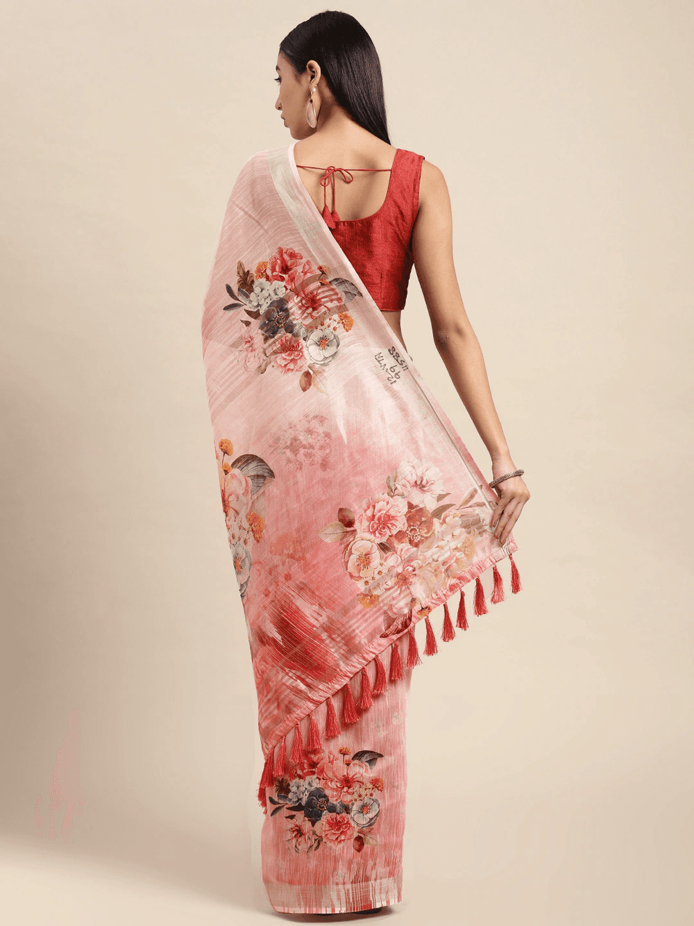  Digital Flower Print Desine Soft Linen Saree