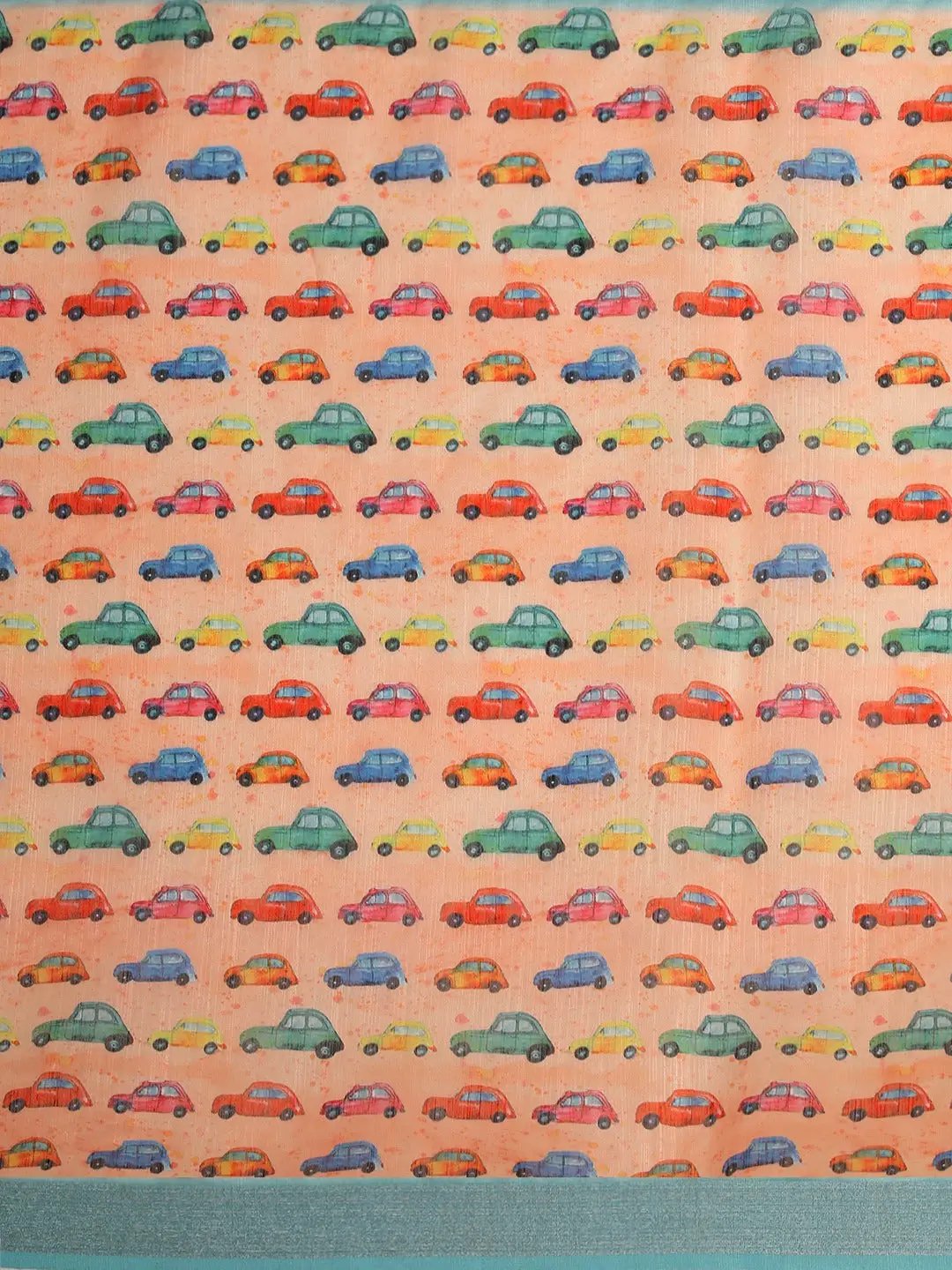 Trendy Car Print Soft Linen Saree