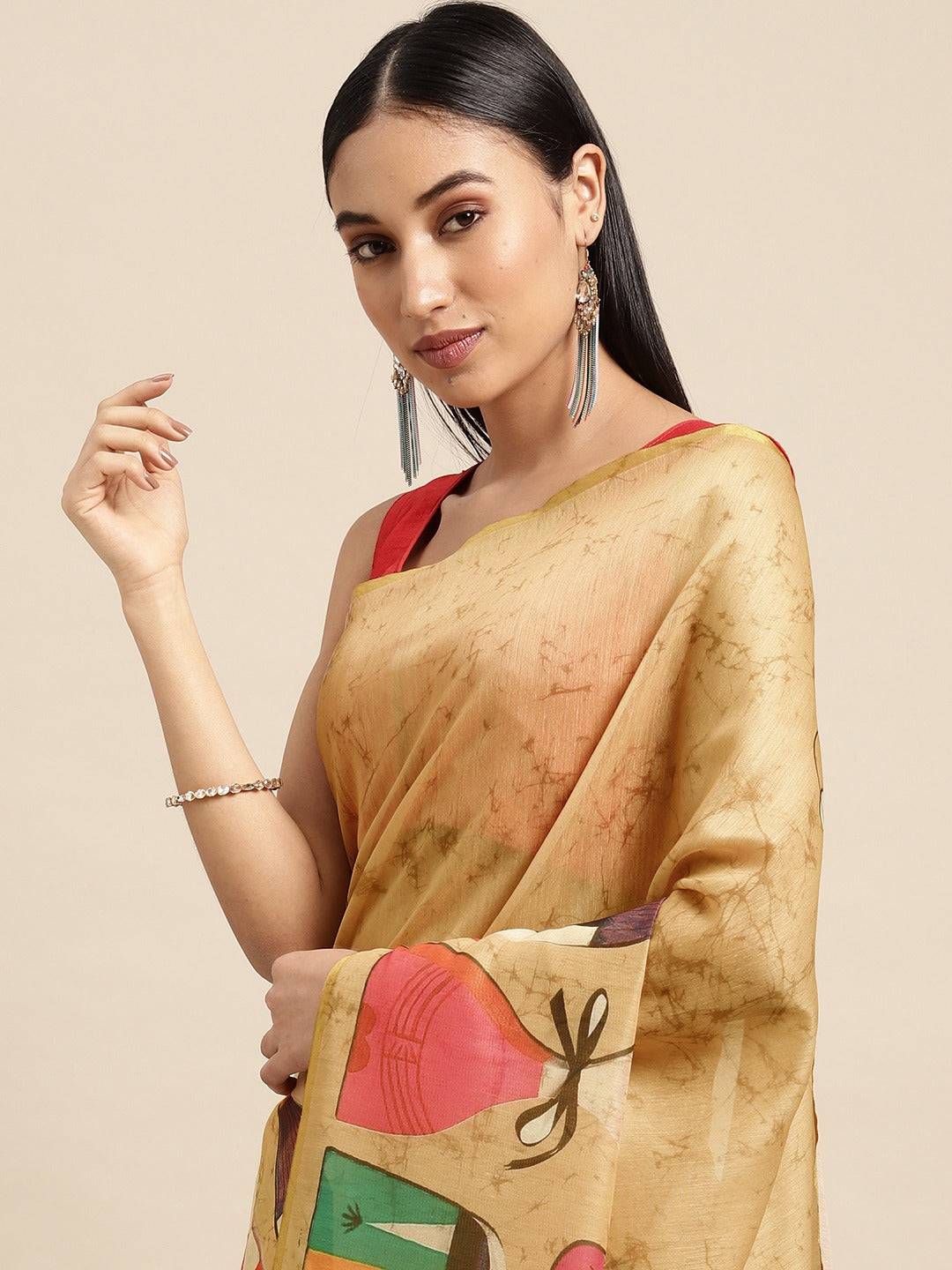  Digital Print Kalamakri Desine Soft Linen Saree