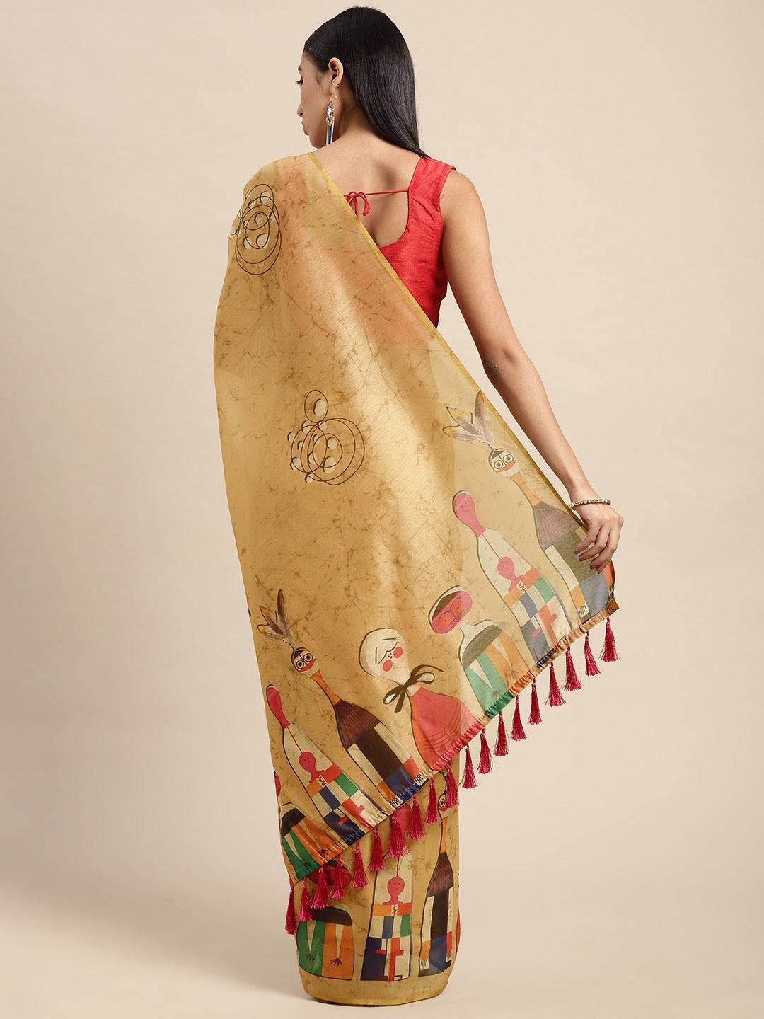  Digital Print Kalamakri Desine Soft Linen Saree