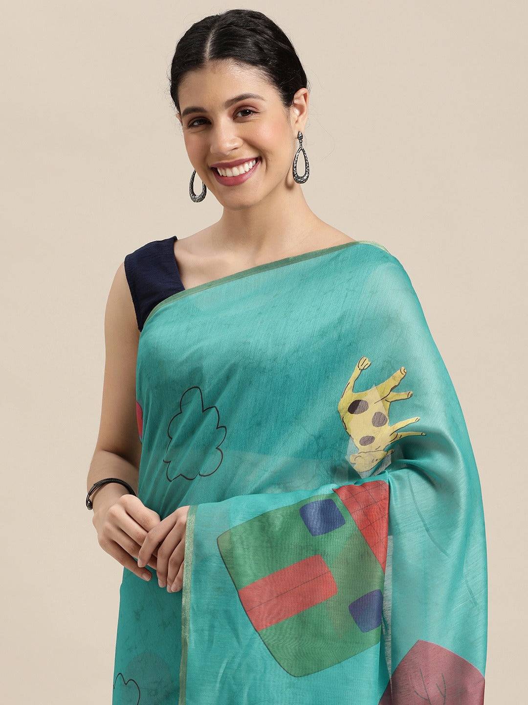  Digital Print Kalamakri Desine Soft Linen Saree