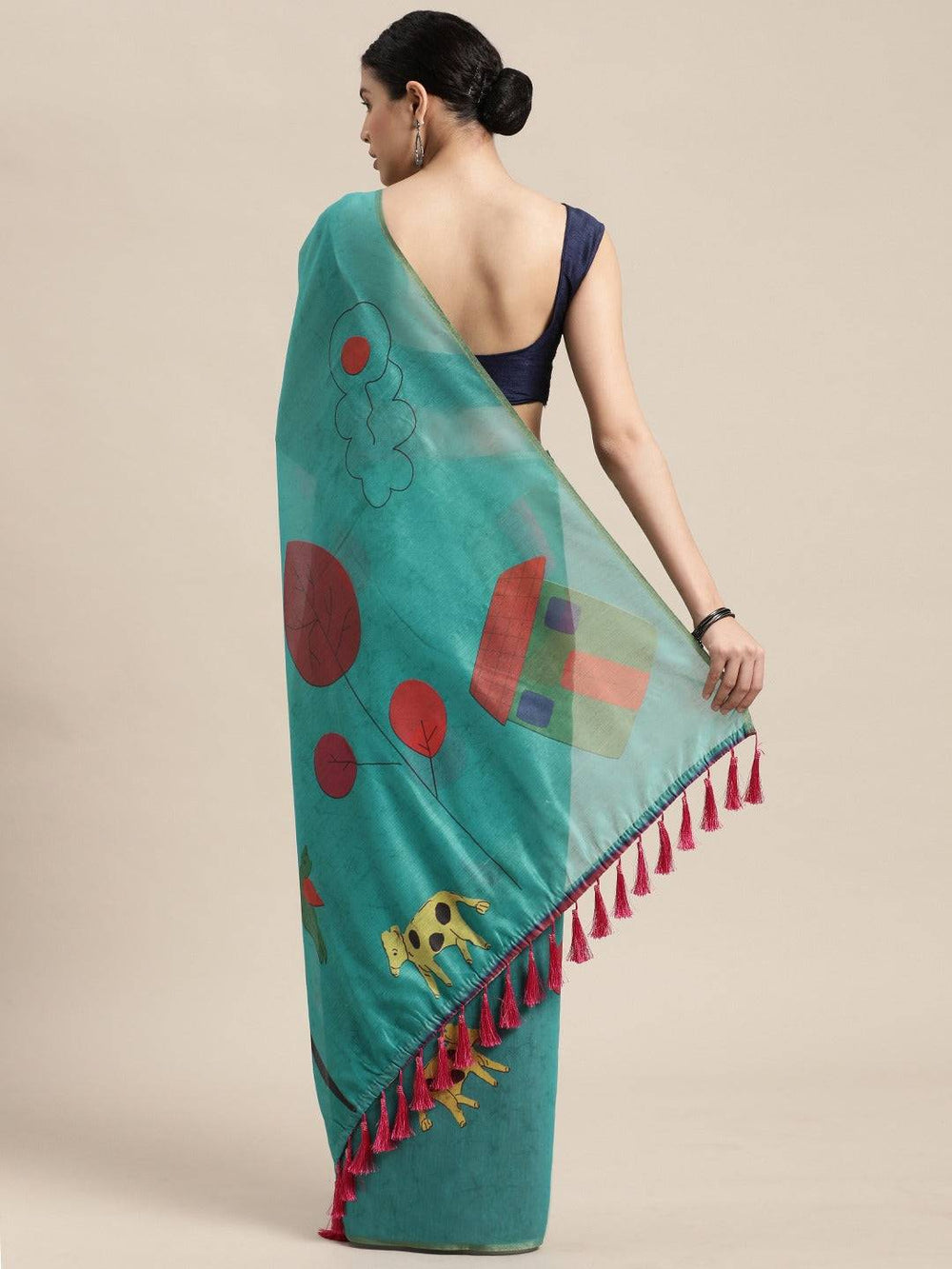  Digital Print Kalamakri Desine Soft Linen Saree