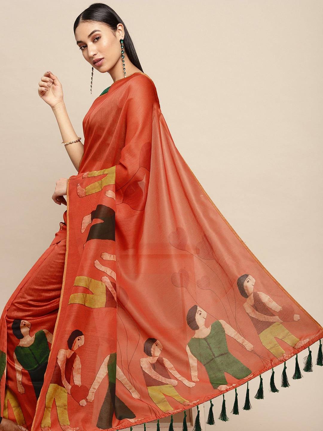  Digital Print Kalamakri Desine Soft Linen Saree
