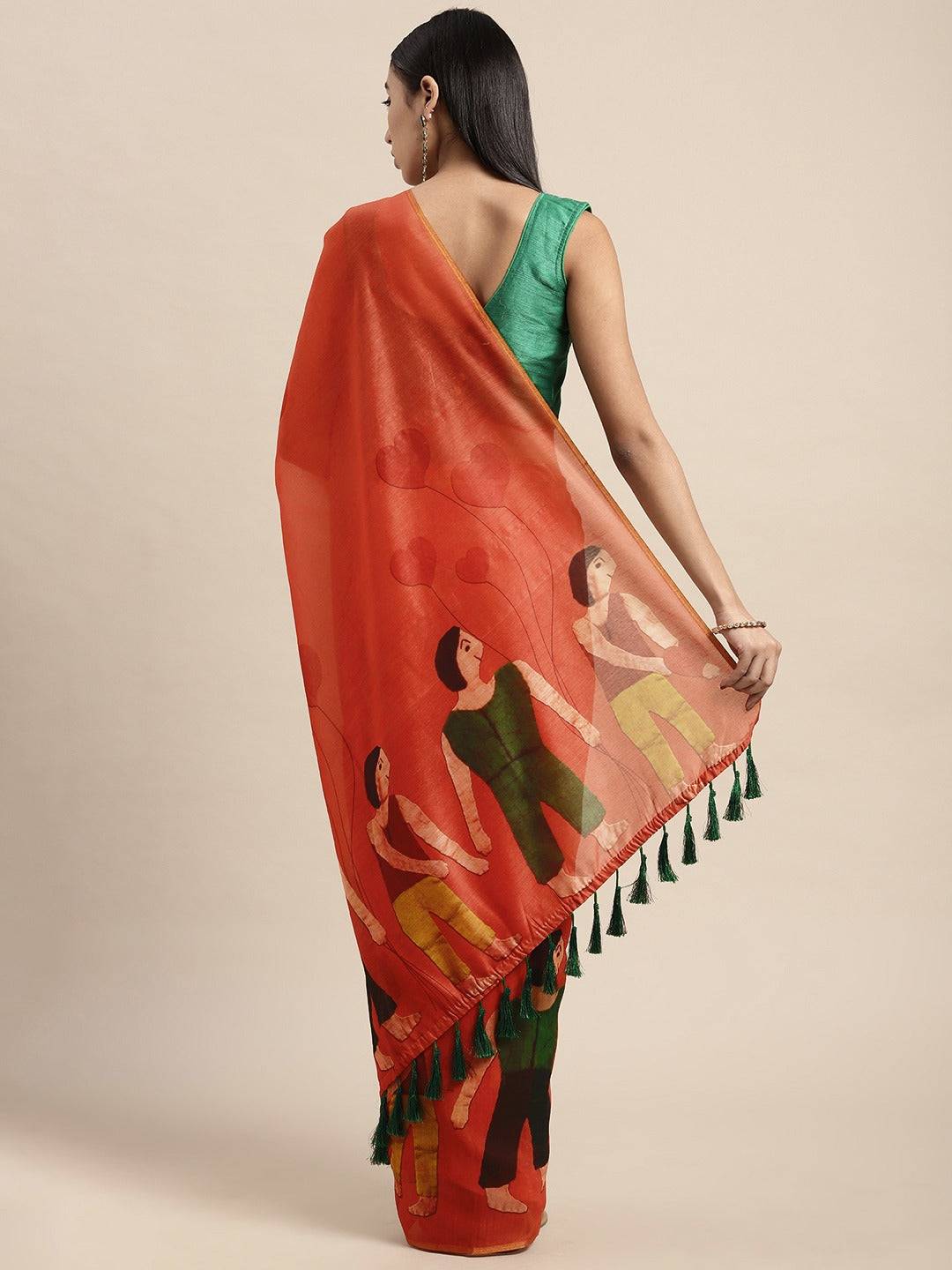  Digital Print Kalamakri Desine Soft Linen Saree
