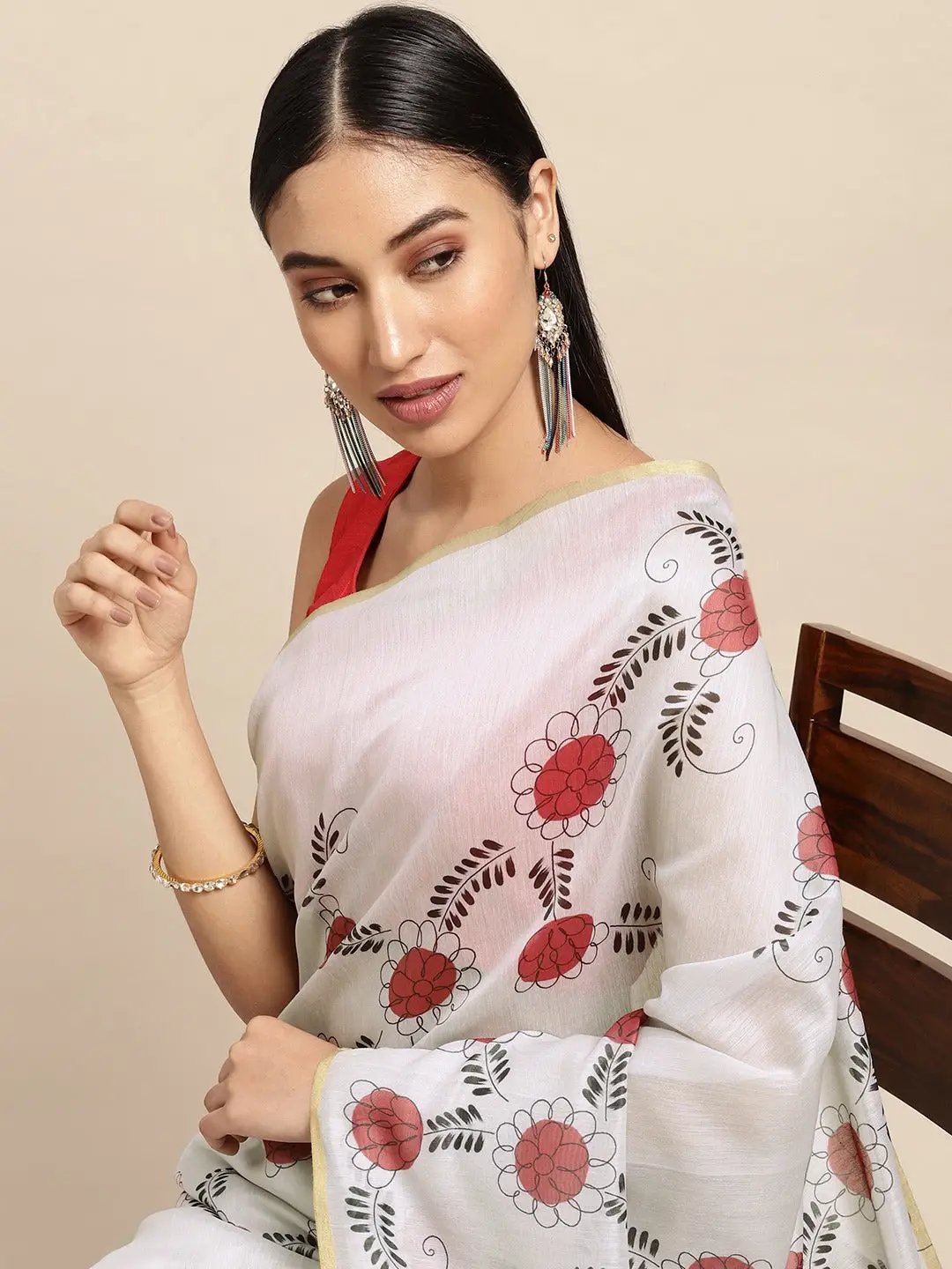 Digital Print Kalamakri Desine Soft Linen Saree