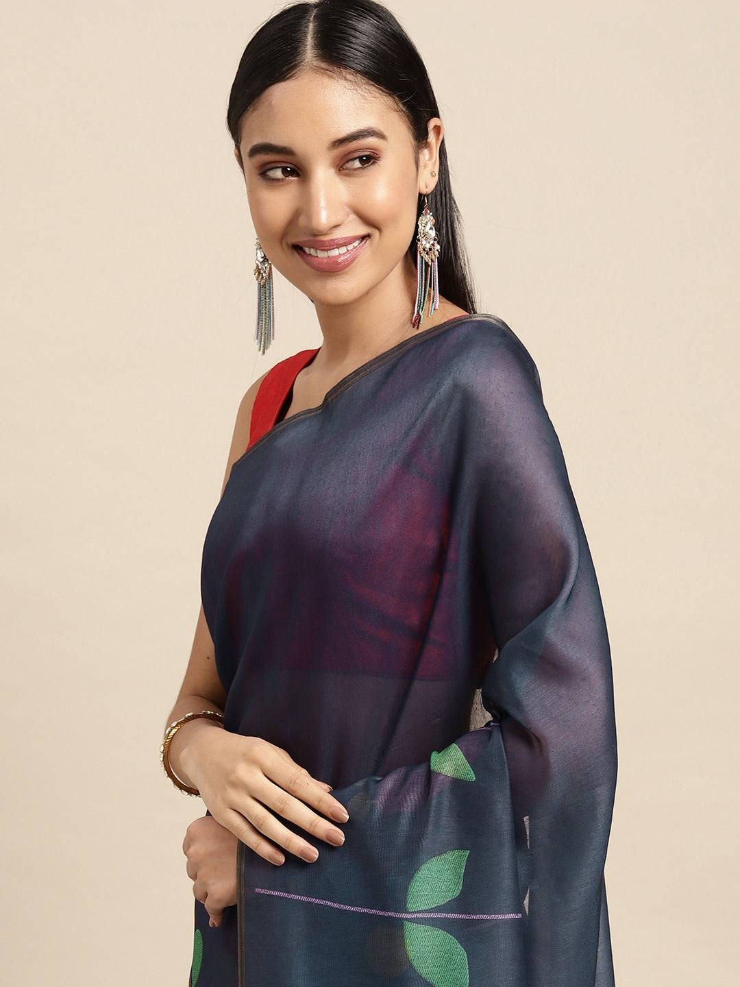  Digital Print Kalamakri Desine Soft Linen Saree