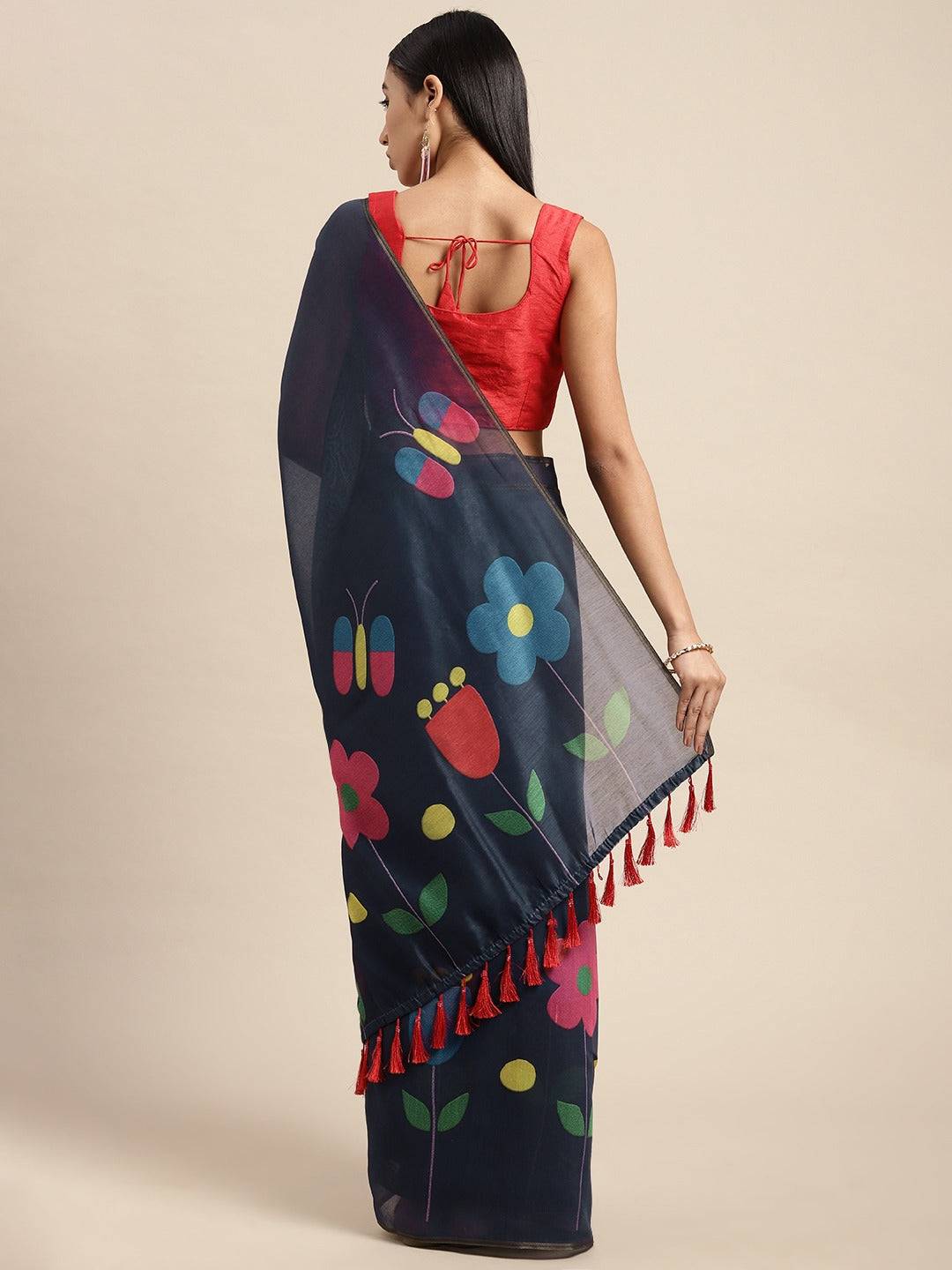  Digital Print Kalamakri Desine Soft Linen Saree