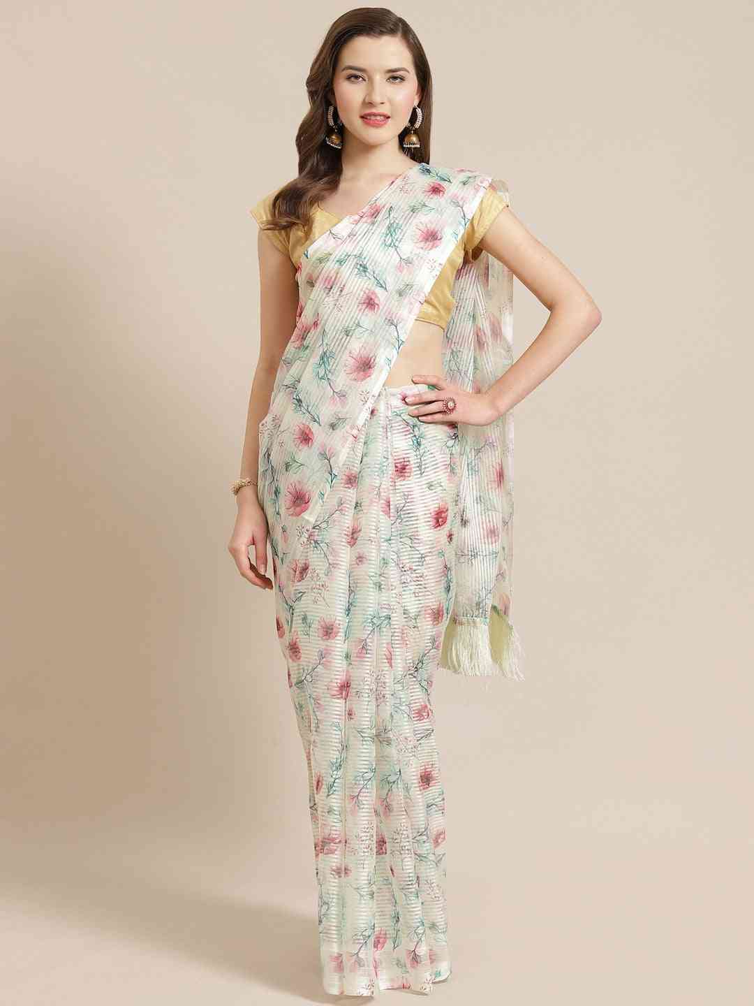 Exclusive Stylish Poly Chiffon Floral Digital Print Saree