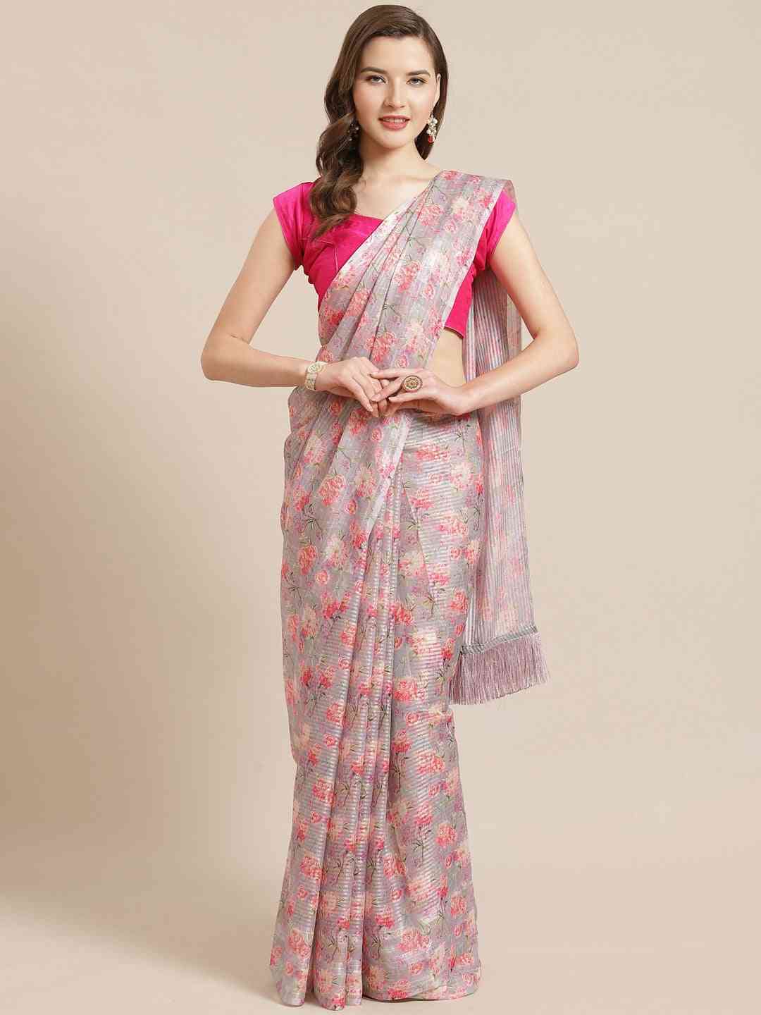 Exclusive Stylish Poly Chiffon Floral Digital Print Saree