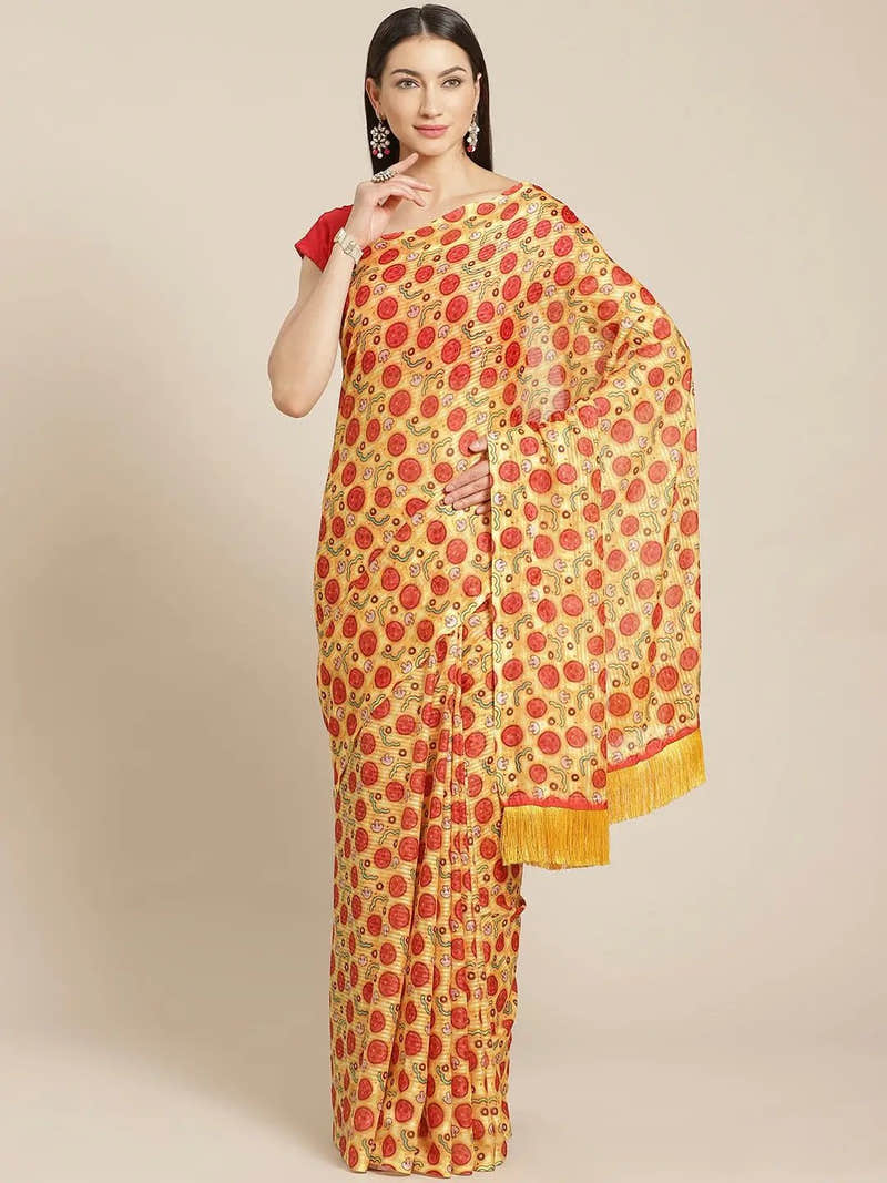 Stylish Poly Chiffon Geometric Print Saree