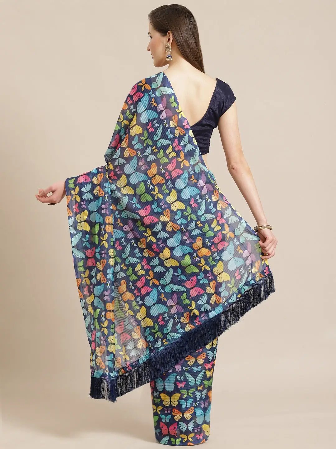 Shop Stylish Poly Chiffon Floral Butterfly Print Saree 