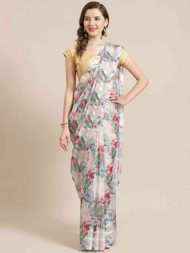 Stylish Poly Chiffon Floral Digital Print Saree