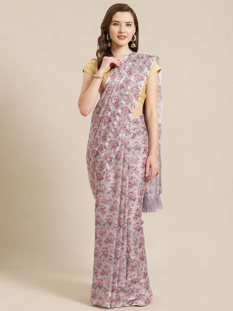 Bollywood Style Floral Digital Print Soft Silk Saree