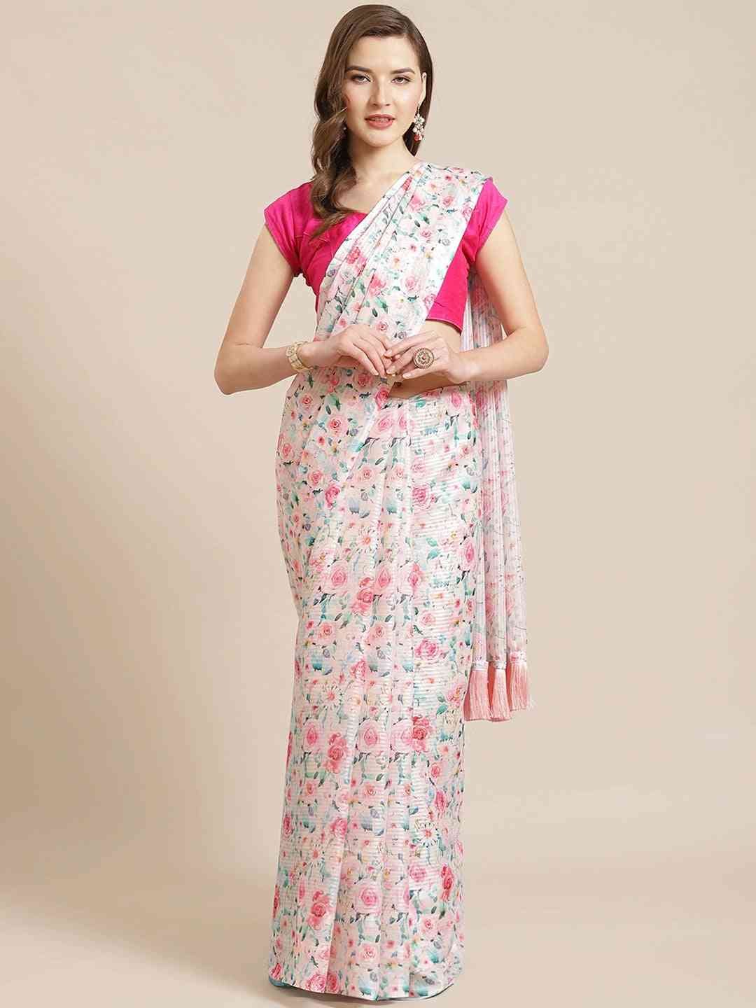 Vastranand Stylish Poly Chiffon Floral Digital Print Saree