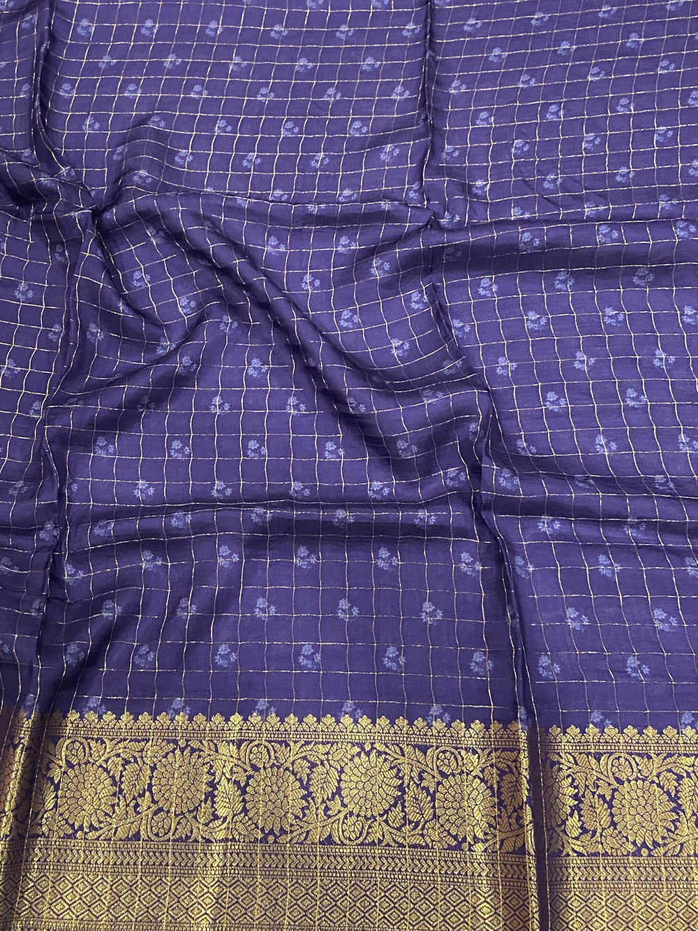 Iris Floral Zari Chex Saree