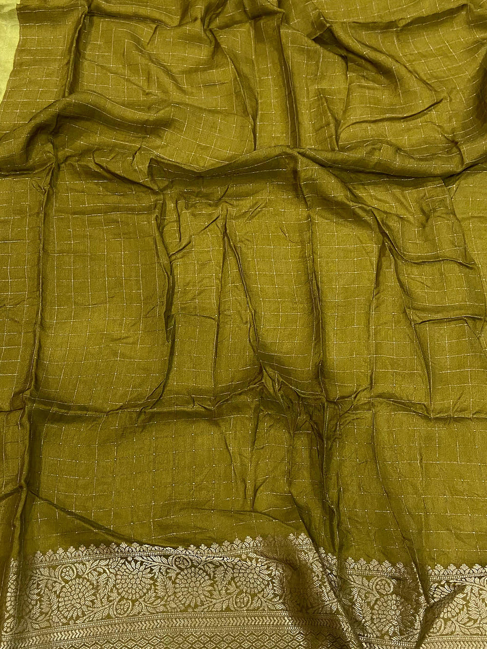 Light Green Floral Zari Chex Saree