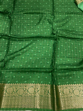 Green Floral Zari Chex Saree

