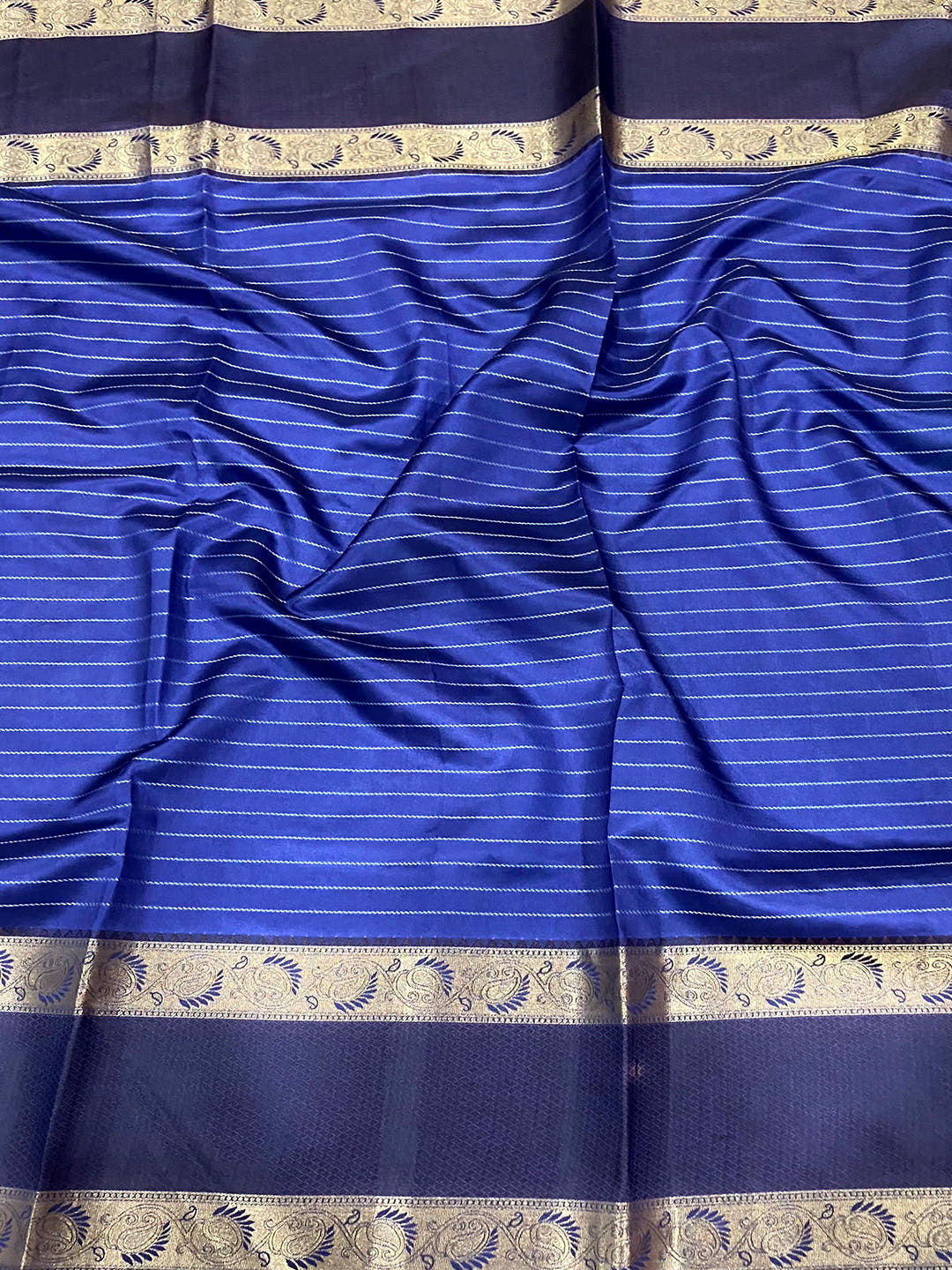 Blue Rettapet Zari Chex Banarasi Silk Saree