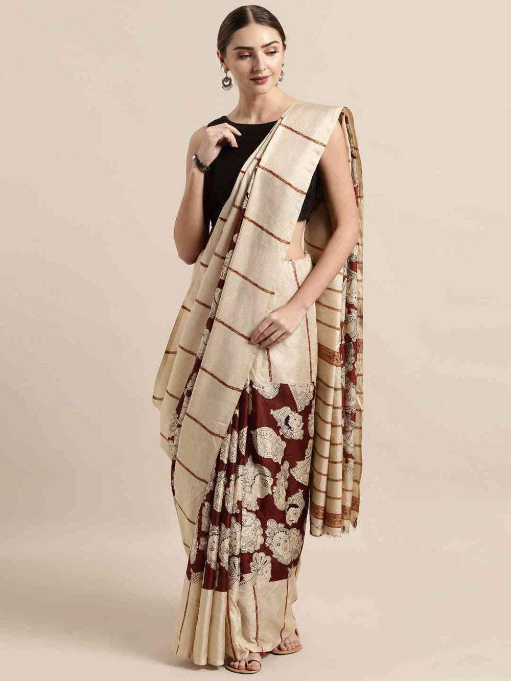 Stylish Linen Kalamkari Printed Chanderi Saree