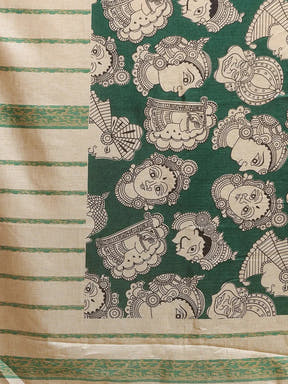 Exclusive Stylish Linen Kalamkari Printed Chanderi Saree 