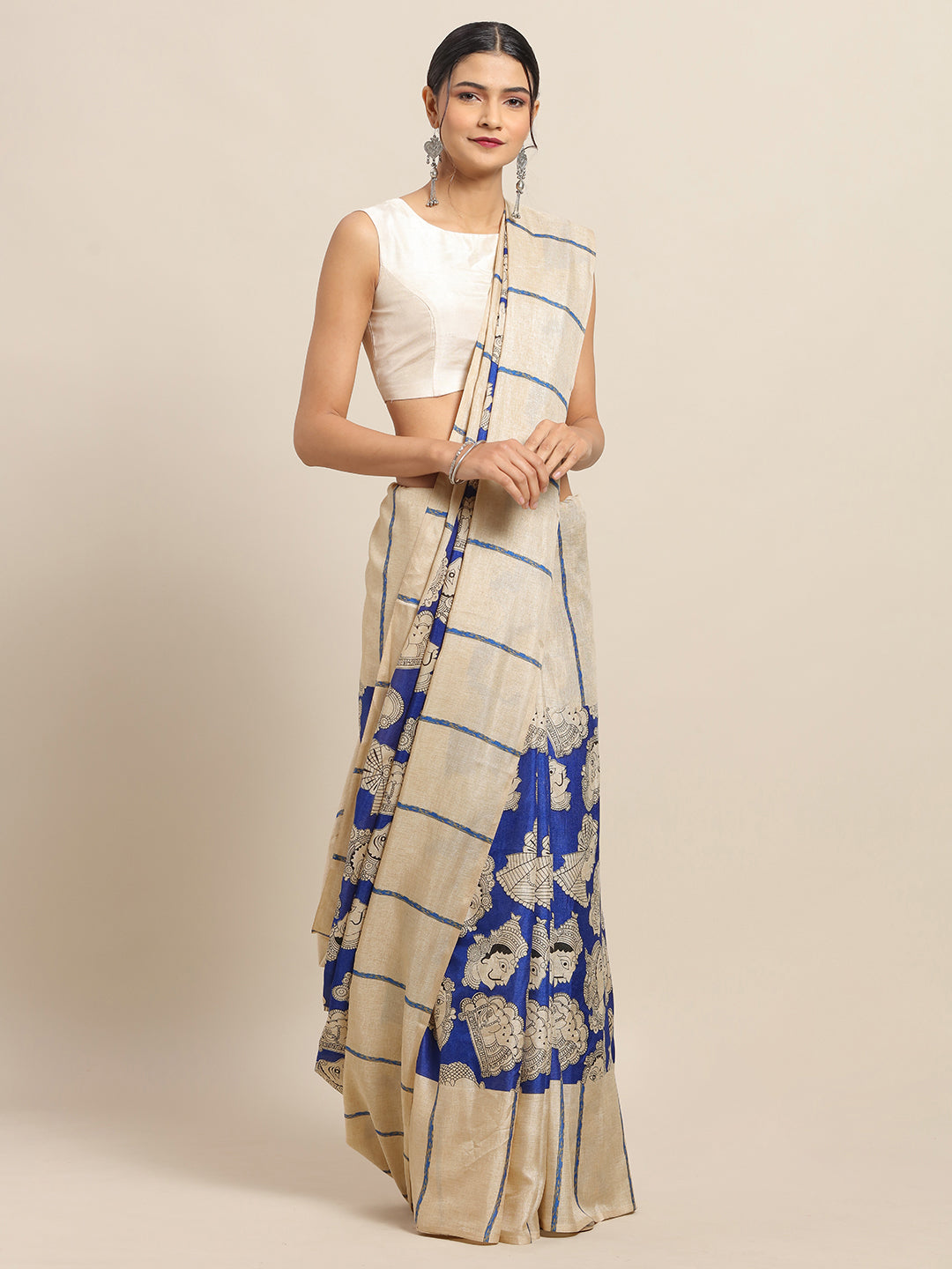 Exclusive Stylish Linen Kalamakri Printed Chanderi Saree
