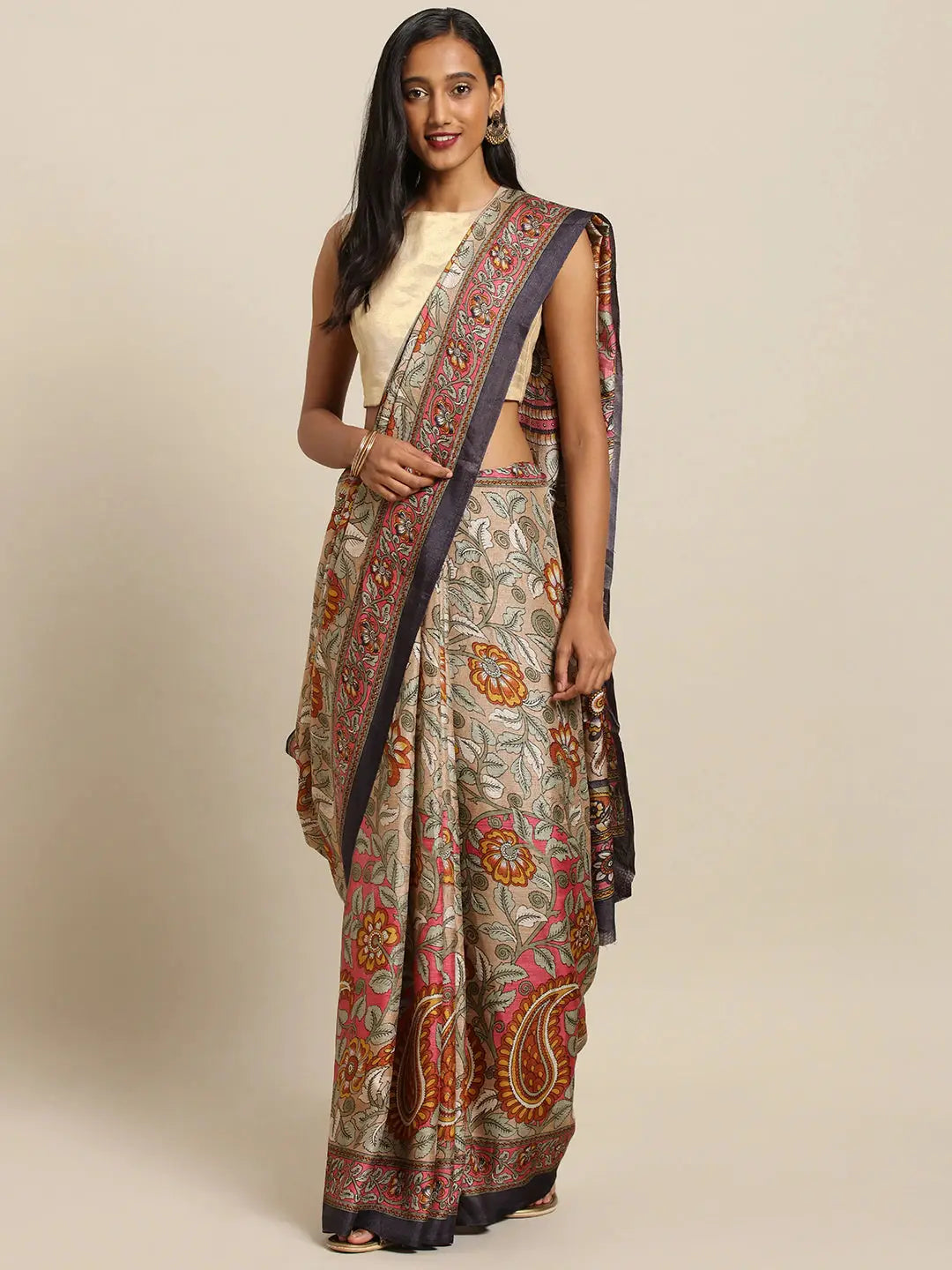 Stylish Linen with Kalamkari Work Chanderi Saree