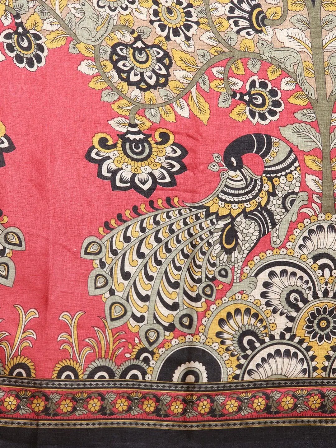 Stylish Linen Printed And Kalamkari Work Chanderi Saree