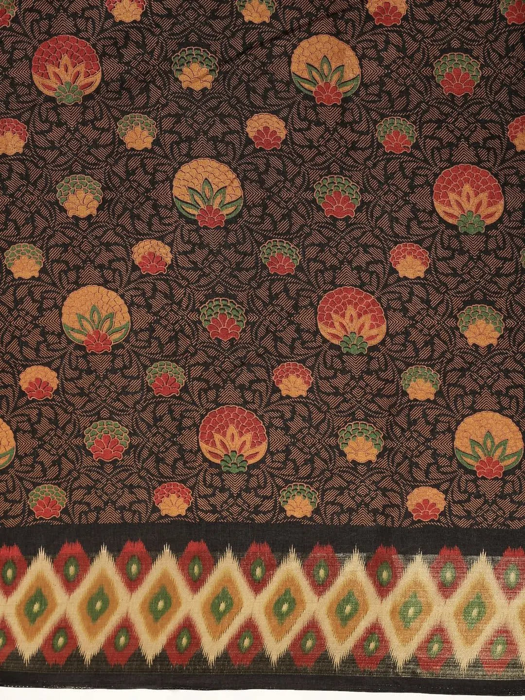 Beautiful Linen Saree With Printed And Ethnic Motifs Work