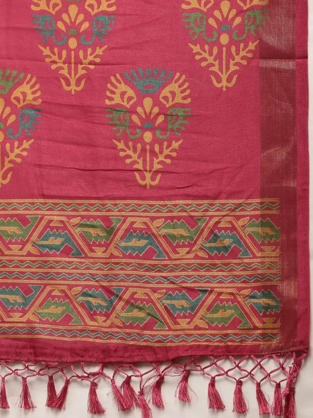 Beautiful Linen Saree With Printed And Ethnic Motifs Work