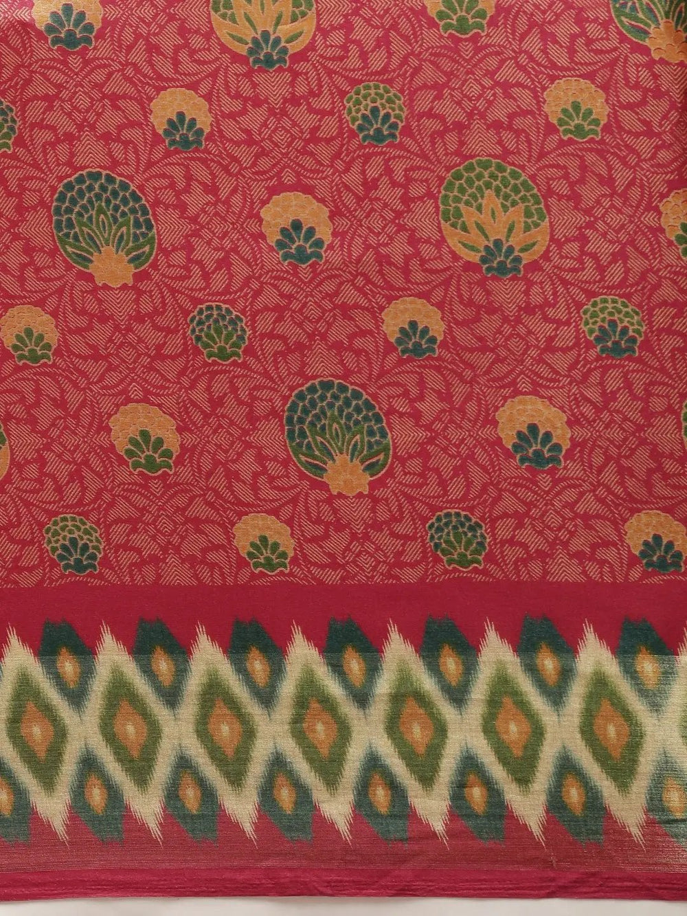 Beautiful Linen Saree With Printed And Ethnic Motifs Work