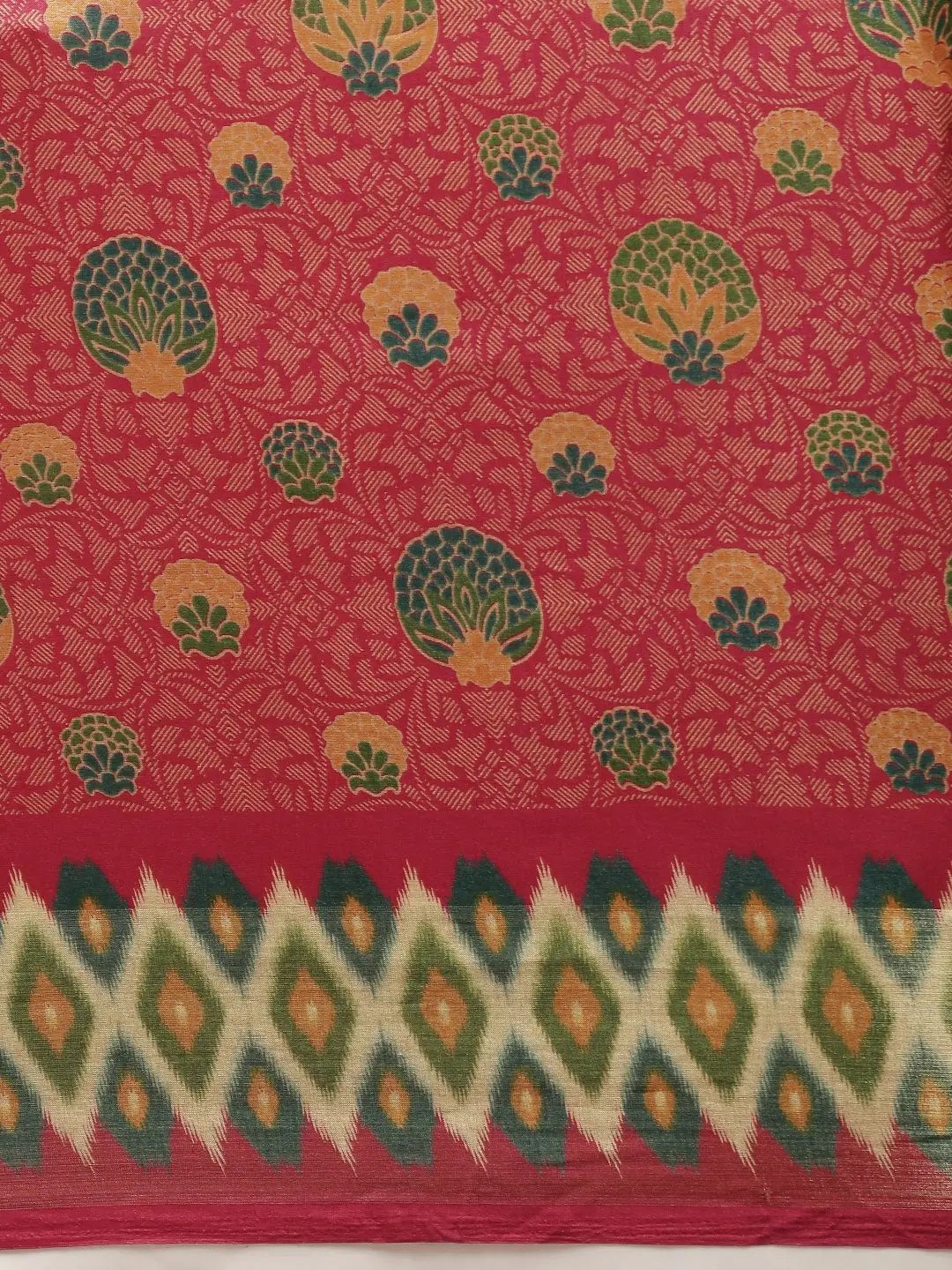 Beautiful Linen Saree With Printed And Ethnic Motifs Work