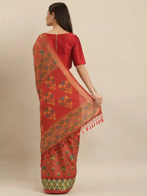 Beautiful Linen Saree With Printed And Ethnic Motifs Work