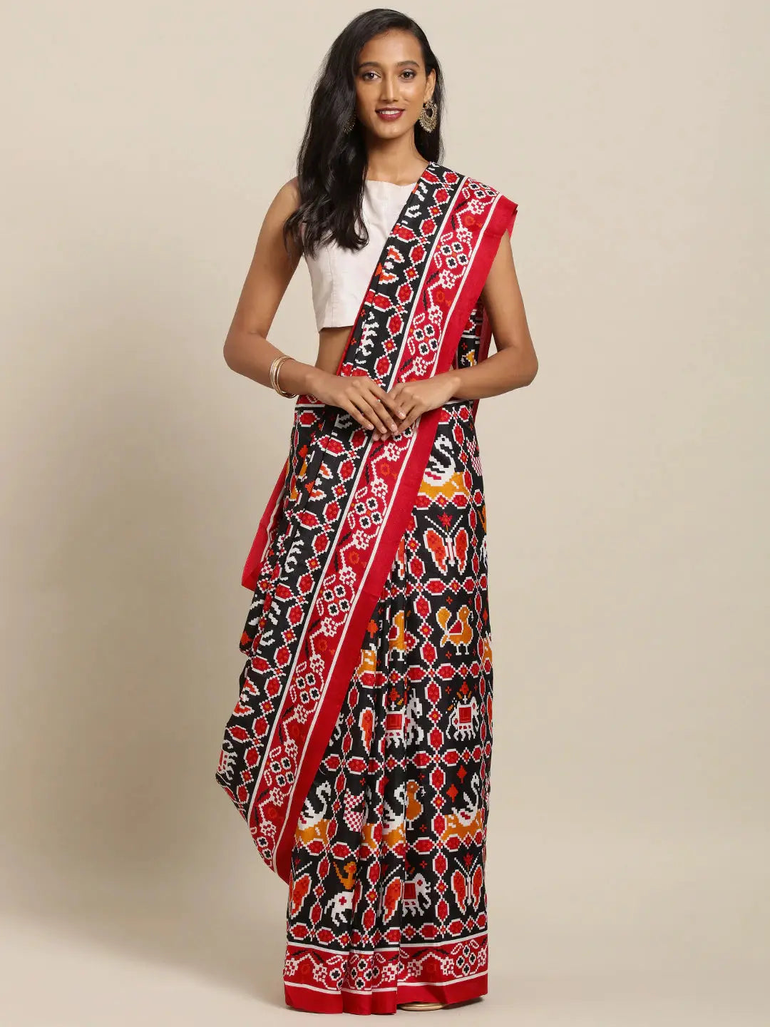 Beautiful Linen Saree With Printed Border And Ajrakh Work