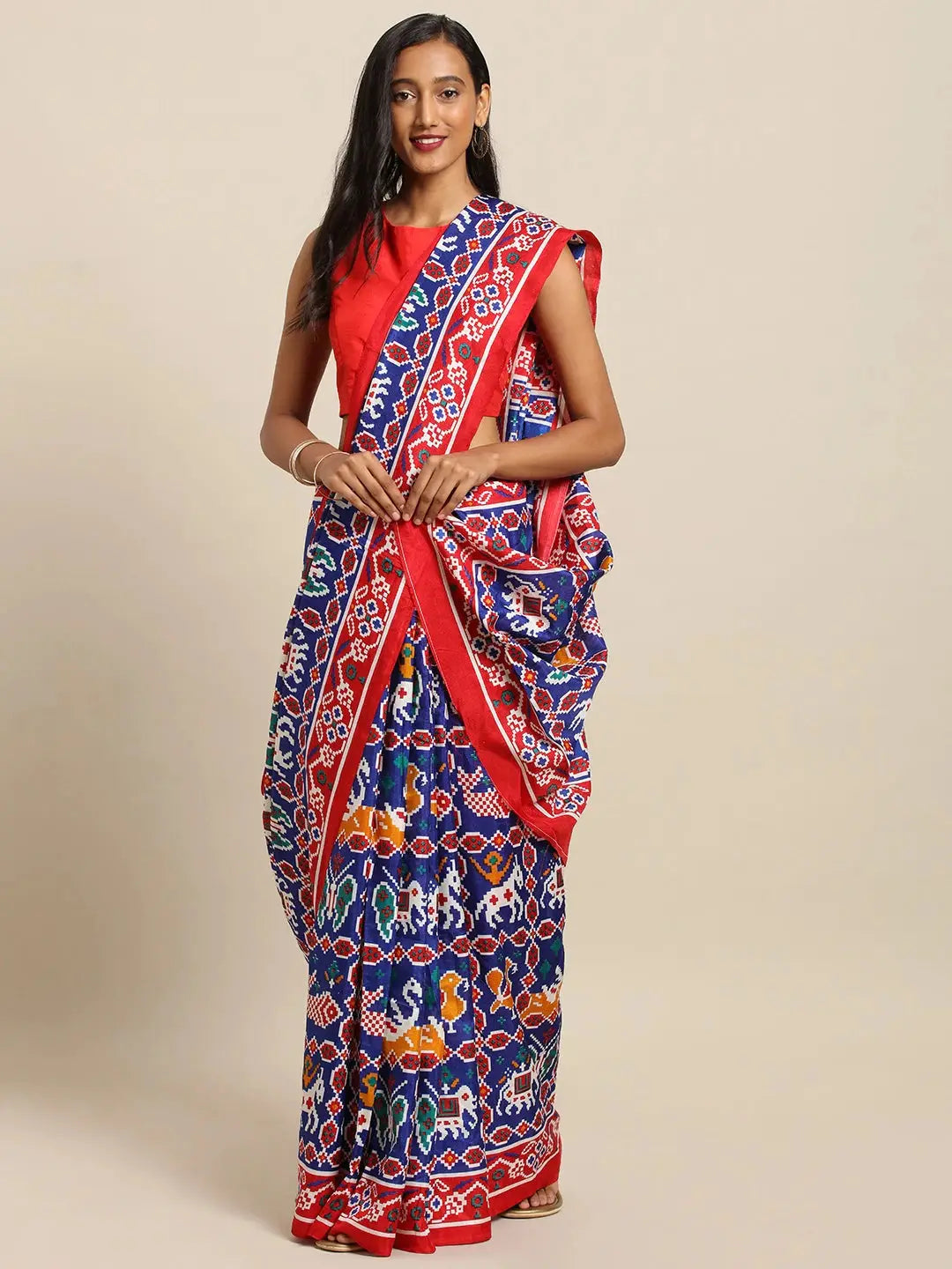 Beautiful Linen Saree With Printed Border And Ajrakh Work