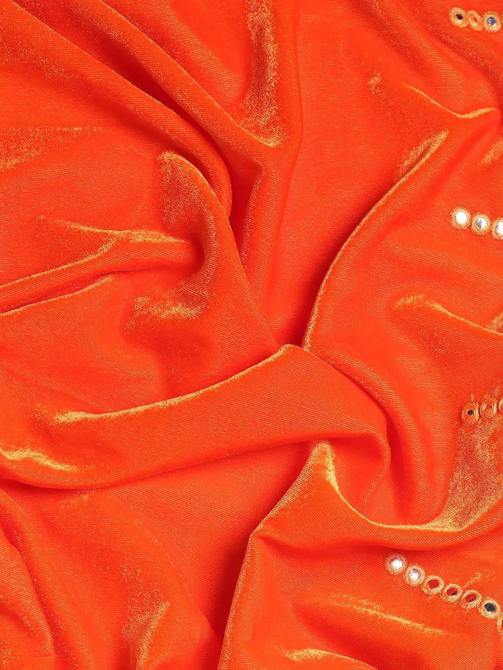  Stylish Orange Colour Velvet Saree with Mirror Work 